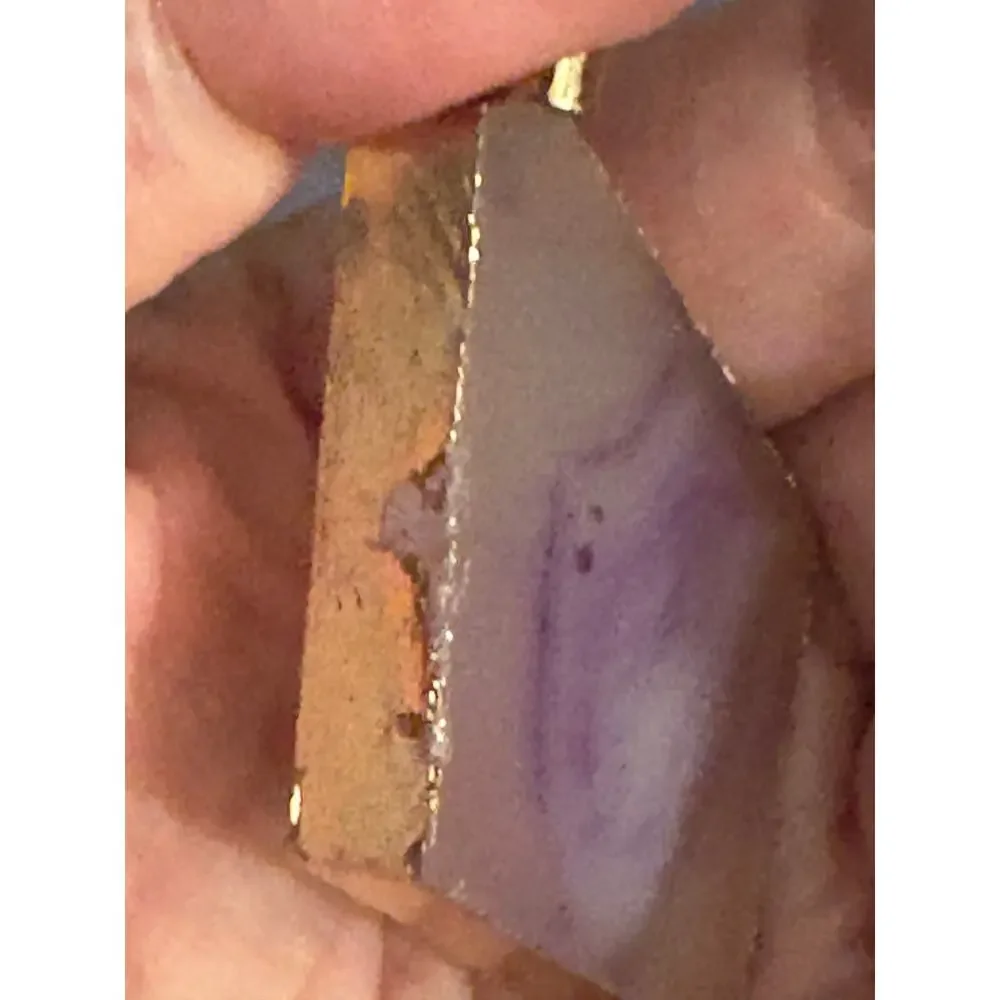 Amethyst Agate Slice Diamond Pendant Gold Tone